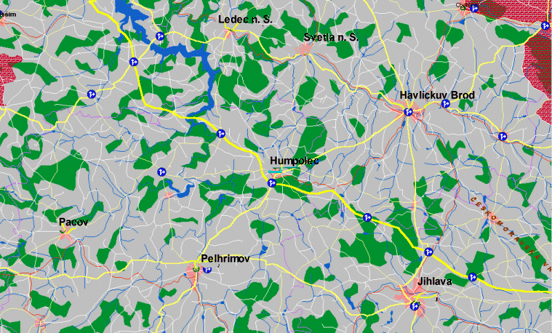 Mapa okolí města Humpolce