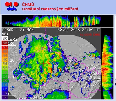 Radarový obrázek z ČHMÚ.