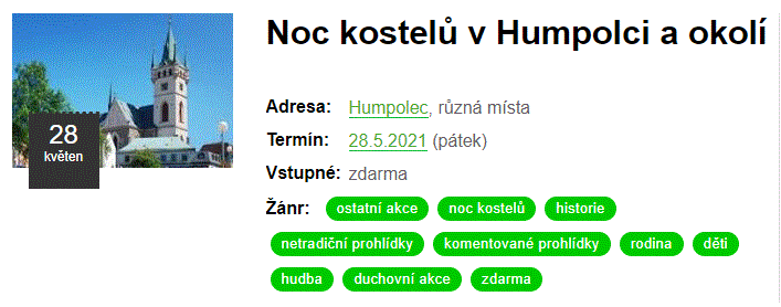 Noc kostelů v Humpolci a okolí