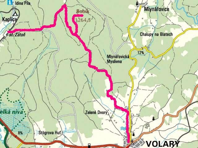 Turistická mapa výstupu na Bobík