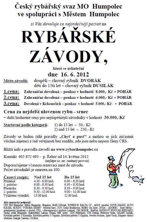 Český rybářský svaz MO Humpolec - rybářské závody 16.6.2012 Český rybářský svaz MO Humpolec - rybářské závody 16.6.2012