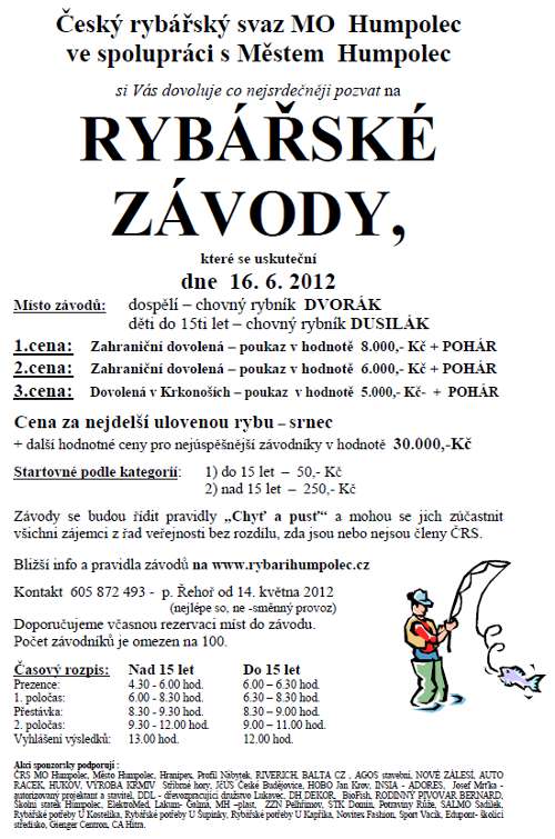 Český rybářský svaz MO Humpolec - rybářské závody 16.6.2012