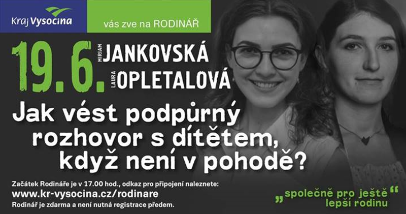 Pozvánka na online Rodinář na téma: Jak vést podpůrný rozhovor s dítětem, když není v pohodě