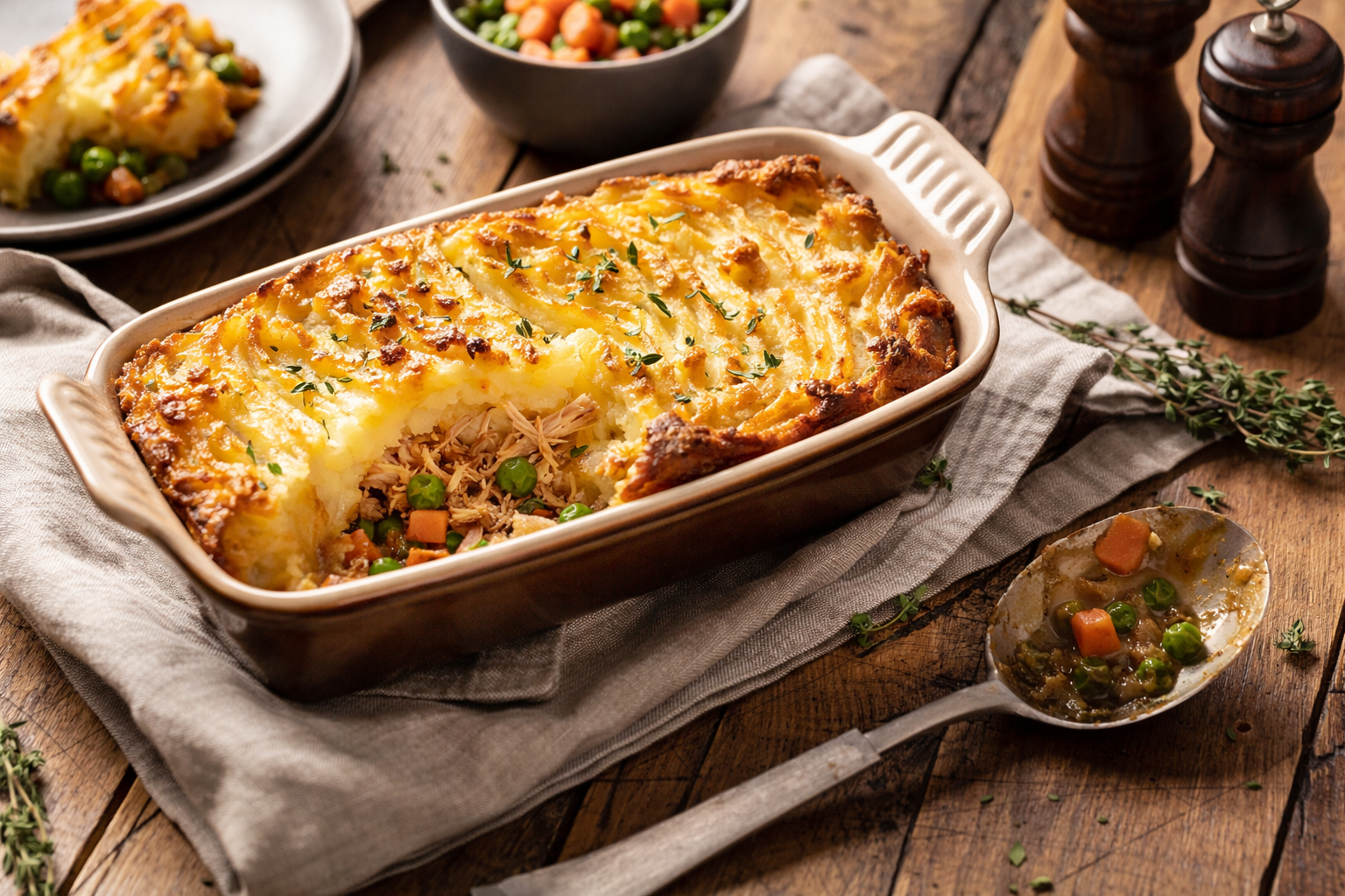 Pastýřský koláč z trhaného kuřecího – jarní comfort food, který by chutnal i v anglické hospodě