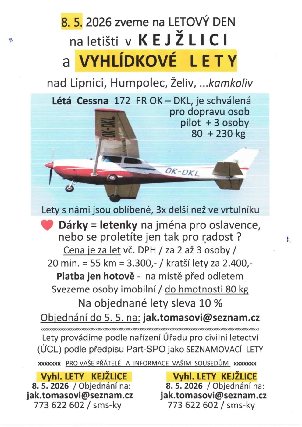 Letový den v Kejžlici a vyhlídkové lety