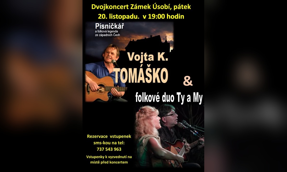 Předvánoční folk se letos přesouvá do Úsobí. Vojta Kiďák Tomášek a duo Ty a My zahrají na zámku